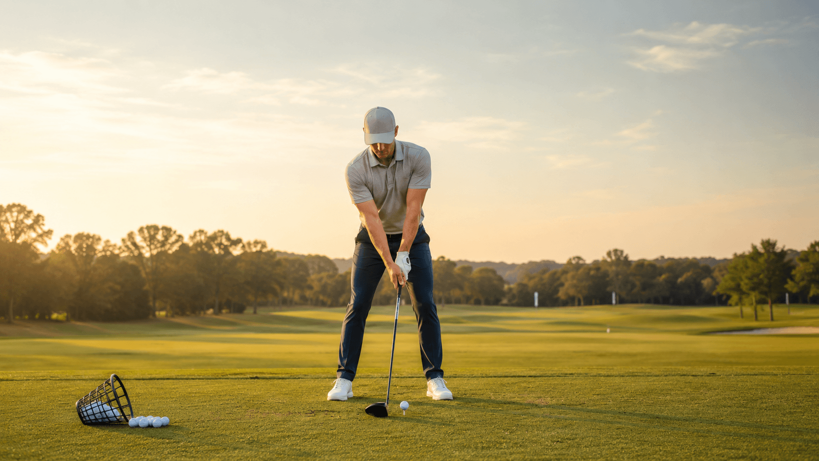A beginner golfer setting up to play a shot